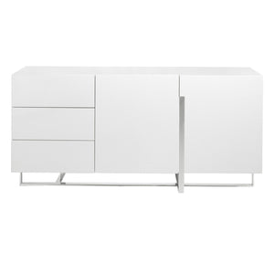 Sideboard in white wood and chromed steel