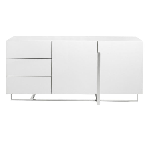 Sideboard in white wood and chromed steel