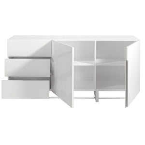 Sideboard in white wood and chromed steel