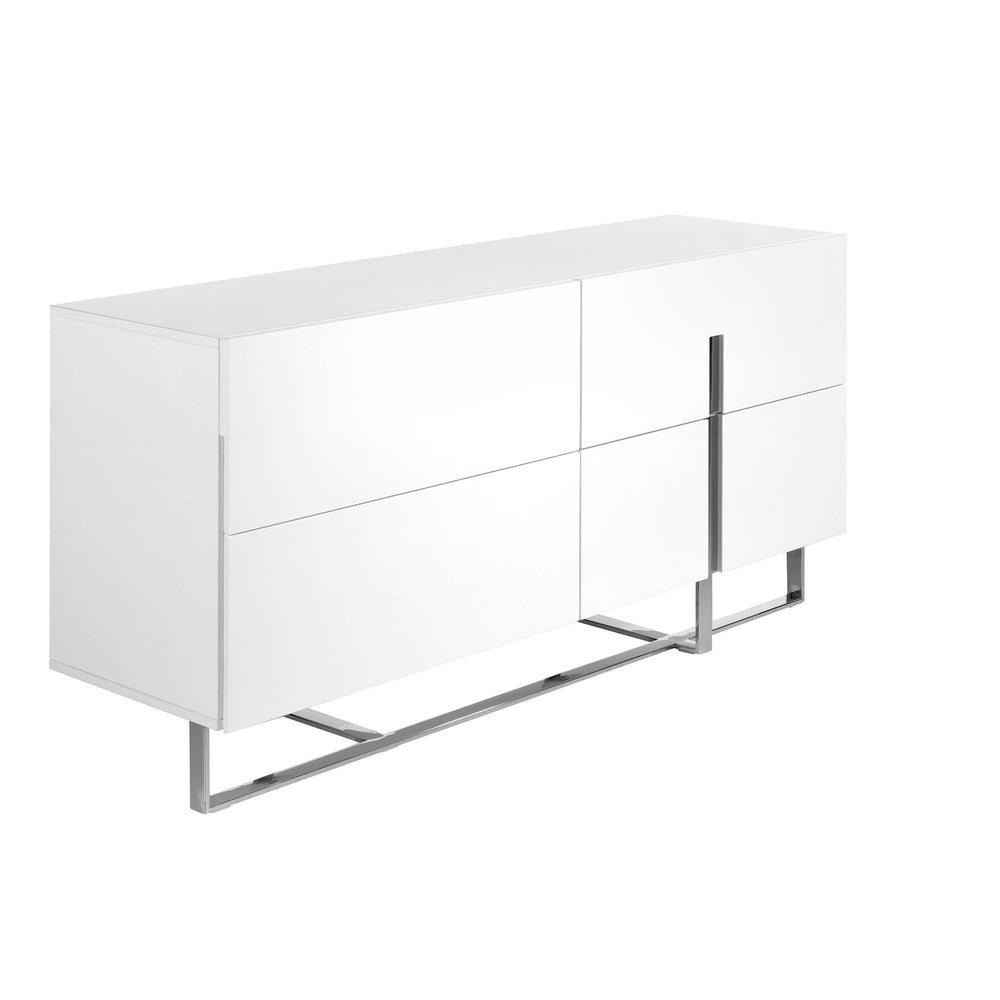Sideboard in white wood and chromed steel