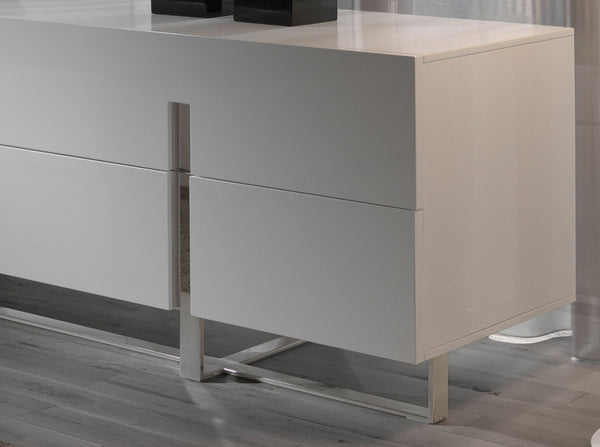 Sideboard in white wood and chromed steel
