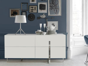 Sideboard in white wood and chromed steel