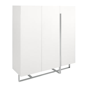 Tall sideboard in white wood and chromed steel