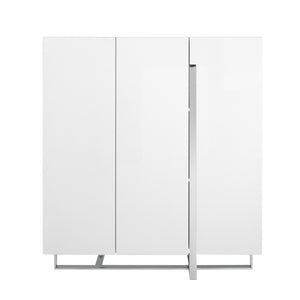 Tall sideboard in white wood and chromed steel