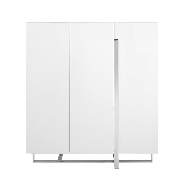 Tall sideboard in white wood and chromed steel
