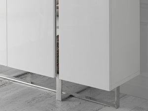 Tall sideboard in white wood and chromed steel