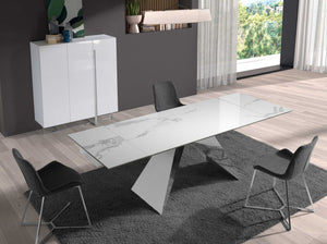 Tall sideboard in white wood and chromed steel