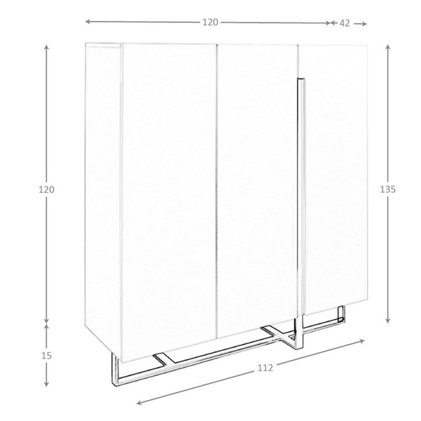 Tall sideboard in white wood and chromed steel