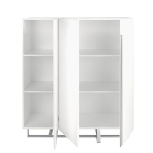 Tall sideboard in white wood and chromed steel