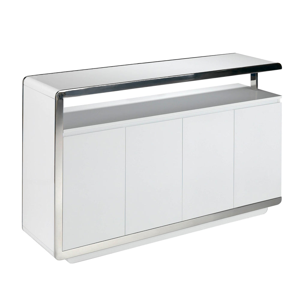 Sideboard in white wood and chromed steel base