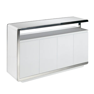 Sideboard in white wood and chromed steel base