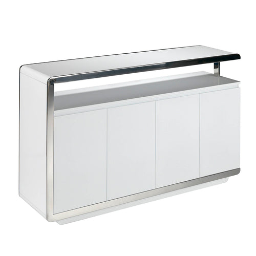 Sideboard in white wood and chromed steel base
