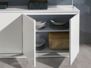 Sideboard in white wood and chromed steel base
