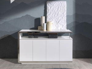 Sideboard in white wood and chromed steel base