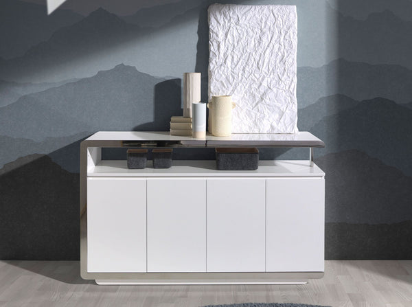 Sideboard in white wood and chromed steel base