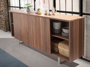 Sideboard in walnut and chromed steel