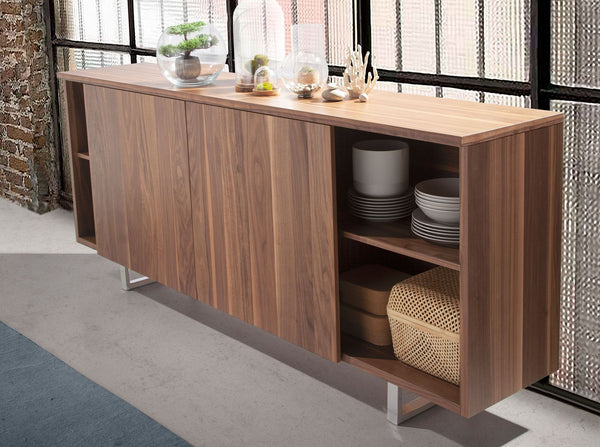 Sideboard in walnut and chromed steel