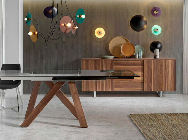Sideboard in walnut and chromed steel