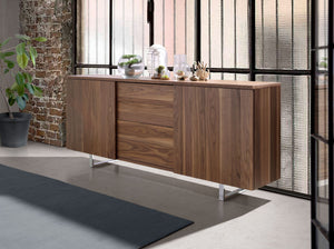 Sideboard in walnut and chromed steel