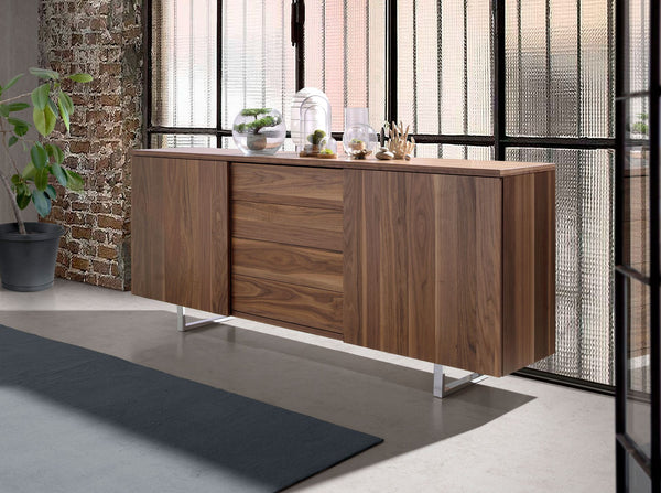 Sideboard in walnut and chromed steel