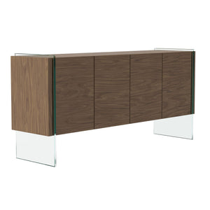 Sideboard in walnut and tempered glass