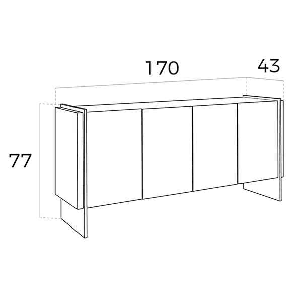 Sideboard in walnut and tempered glass