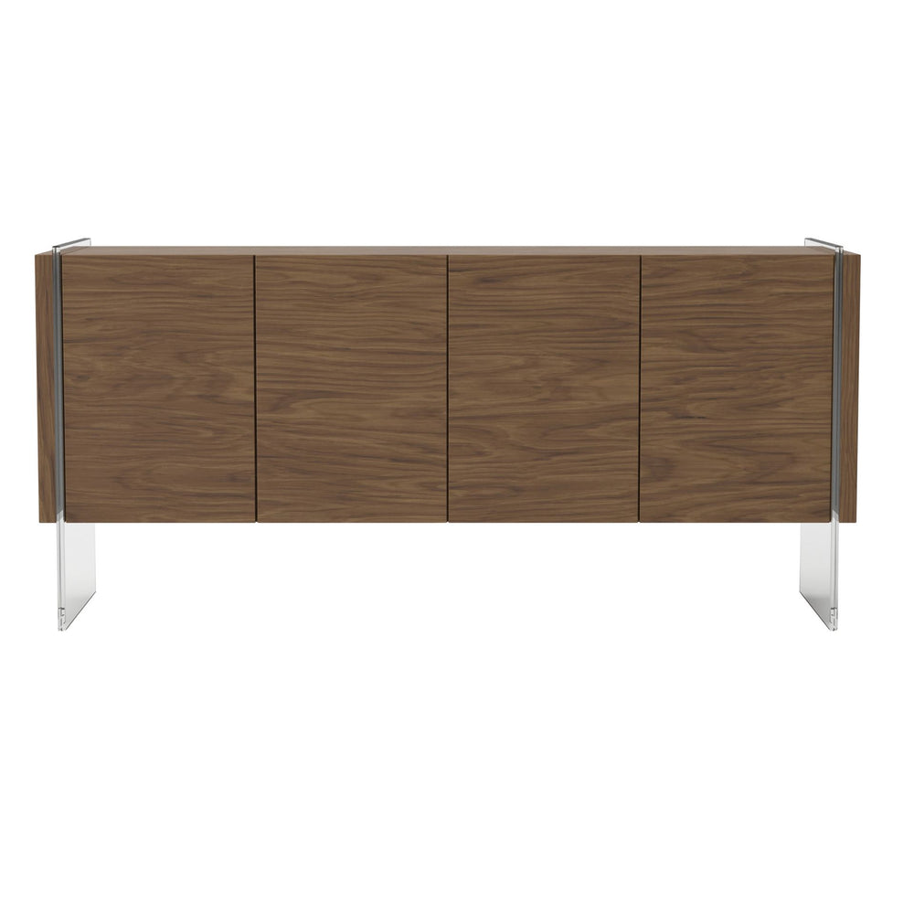 Sideboard in walnut and tempered glass