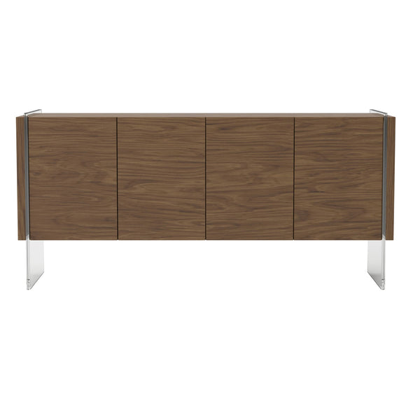 Sideboard in walnut and tempered glass