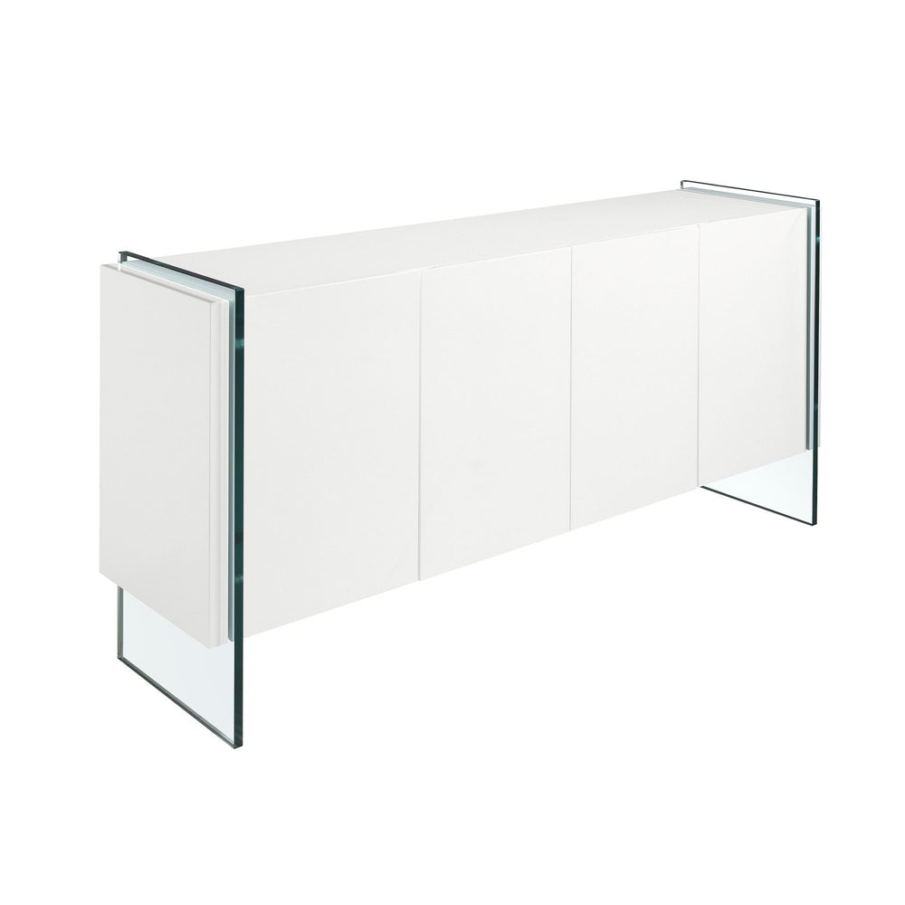 Sideboard in white wood and tempered glass