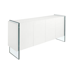 Sideboard in white wood and tempered glass