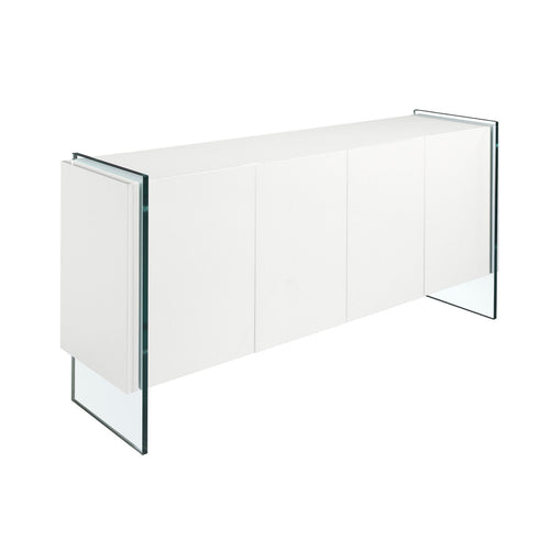 Sideboard in white wood and tempered glass
