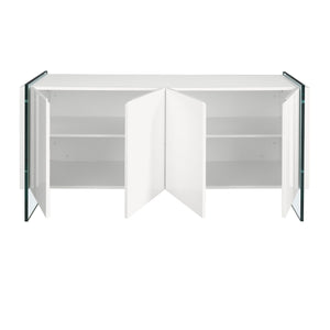 Sideboard in white wood and tempered glass