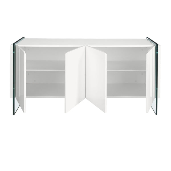 Sideboard in white wood and tempered glass