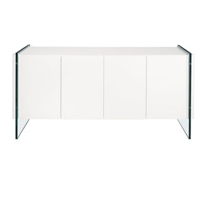 Sideboard in white wood and tempered glass