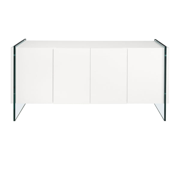 Sideboard in white wood and tempered glass
