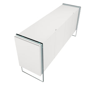 Sideboard in white wood and tempered glass