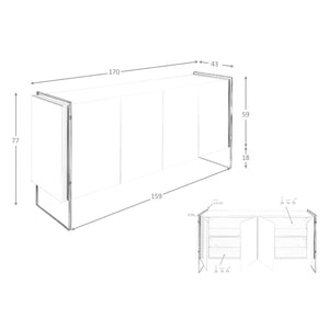 Sideboard in white wood and tempered glass