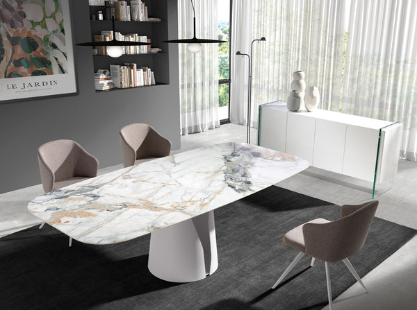 Sideboard in white wood and tempered glass