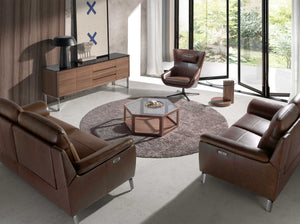 Sideboard in walnut, chromed steel and black glass top