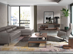 Sideboard in black glass with mirror effect, walnut and black steel