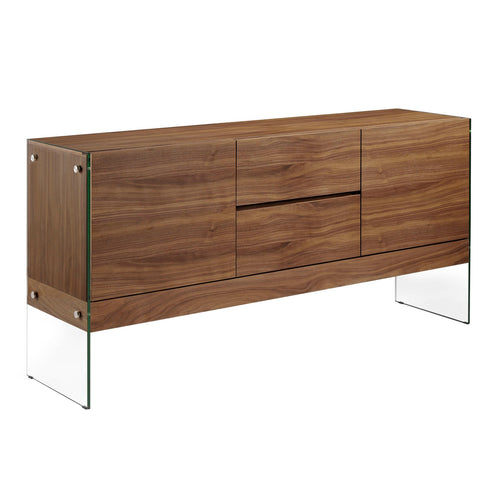 Sideboard in walnut and tempered glass