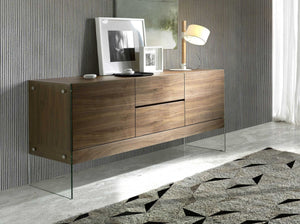 Sideboard in walnut and tempered glass