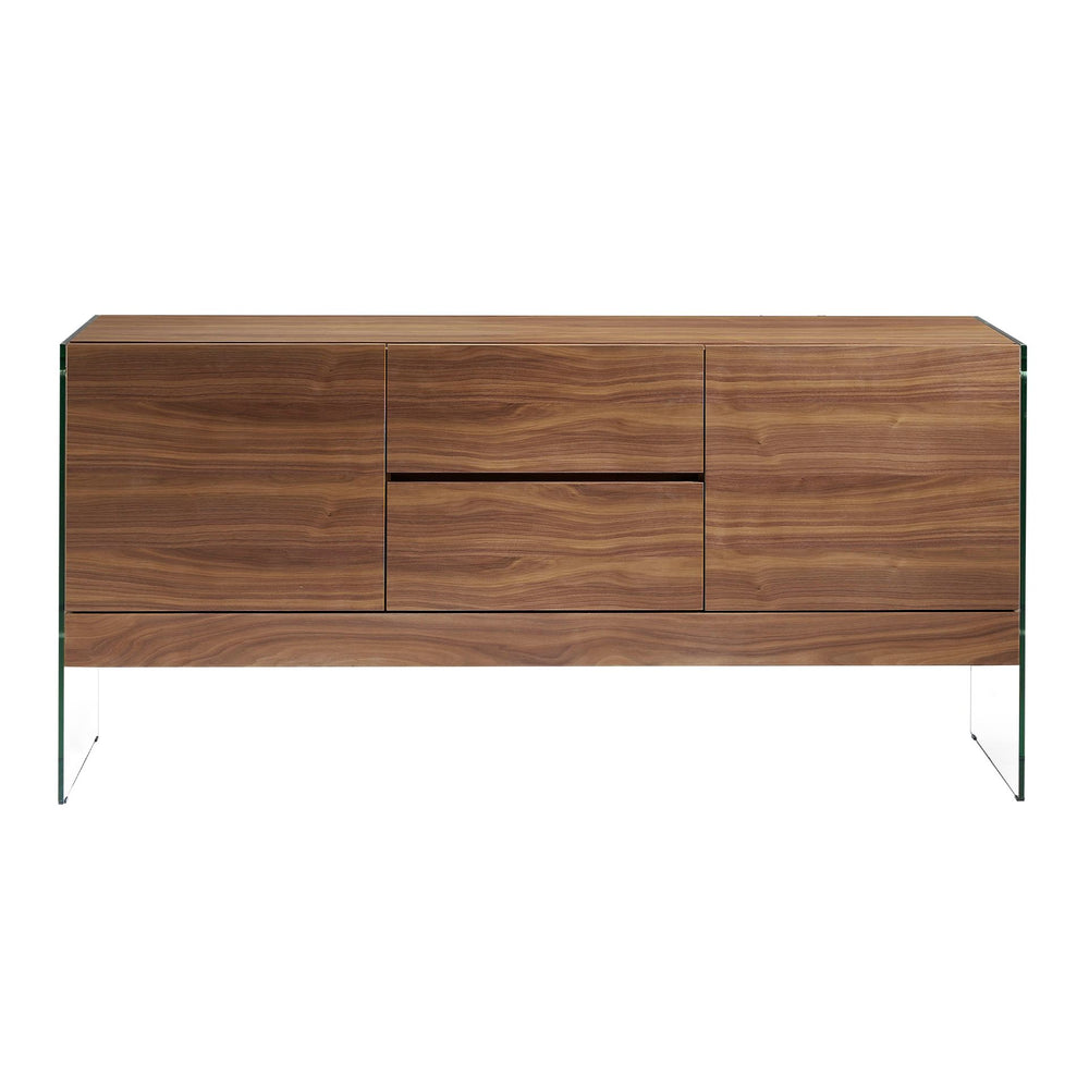 Sideboard in walnut and tempered glass