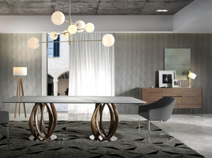Sideboard in walnut and tempered glass
