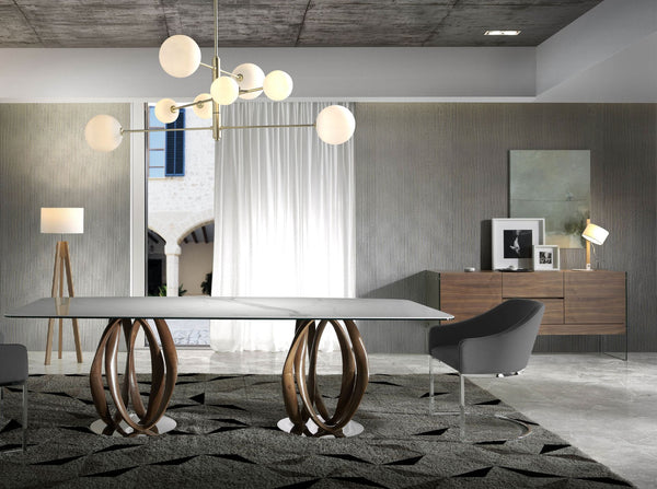 Sideboard in walnut and tempered glass