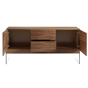 Sideboard in walnut and tempered glass