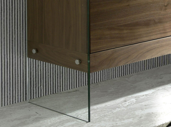 Sideboard in walnut and tempered glass