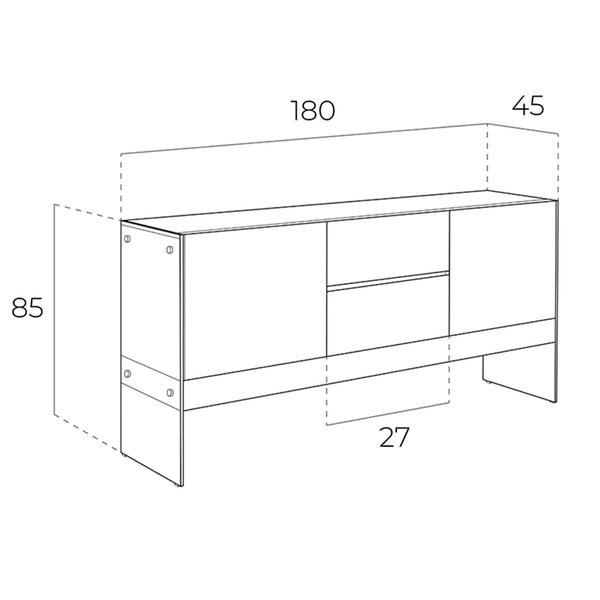 Sideboard in walnut and tempered glass