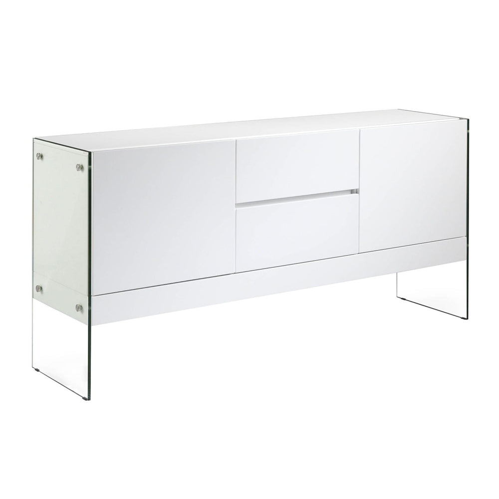 Sideboard in white wood and tempered glass