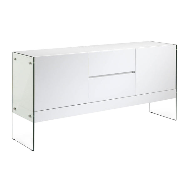 Sideboard in white wood and tempered glass